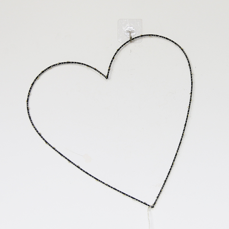 40CM 60 warm white LED lights metal heart shape wire wreath frame with lights for Christmas and home decoration