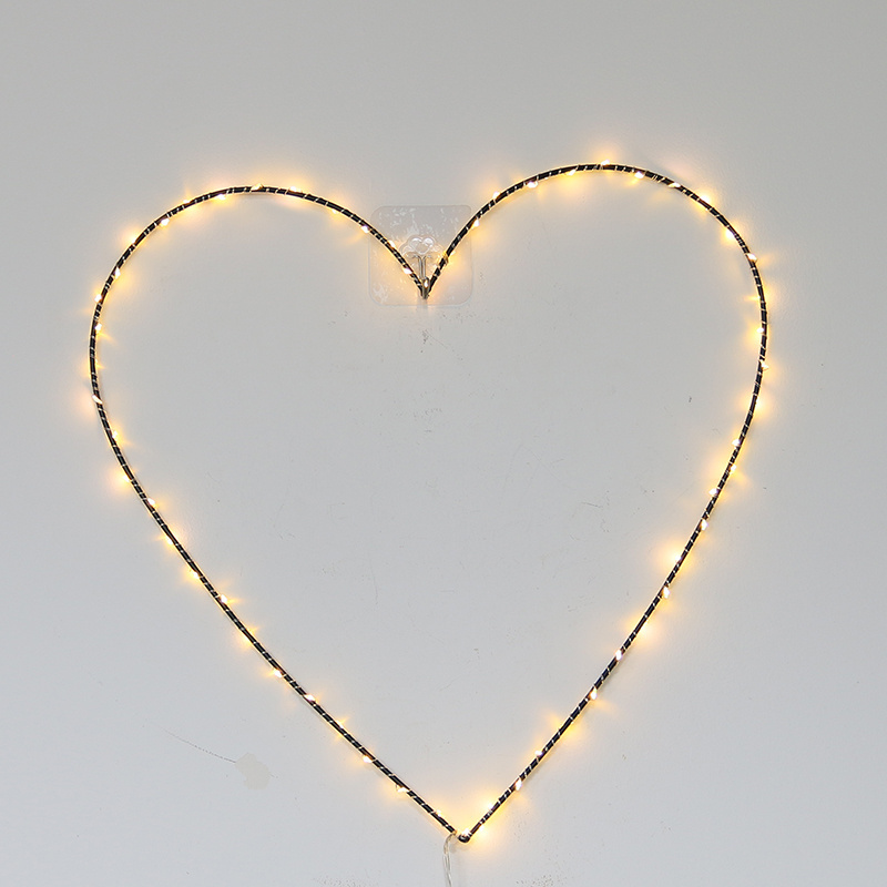 40CM 60 warm white LED lights metal heart shape wire wreath frame with lights for Christmas and home decoration