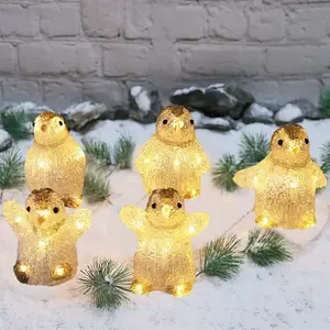 hot sales products 5piece/set 40L Warm white LED acrylic lights outdoor penguin christmas ornaments