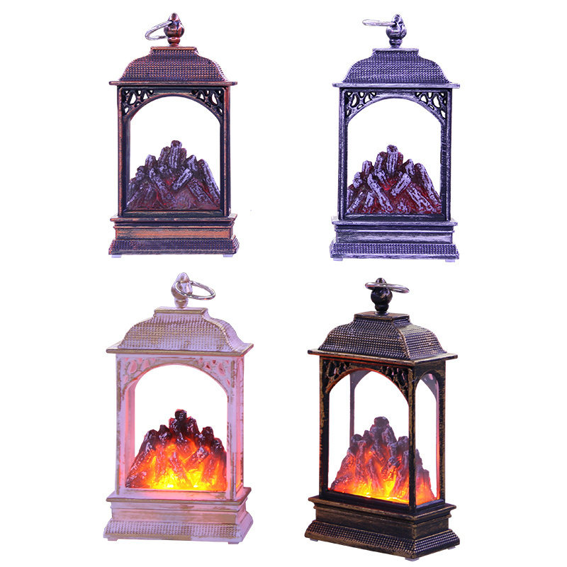 New product christmas decoration supplies fireplace flame led lantern with glitter light and battery for ornament light