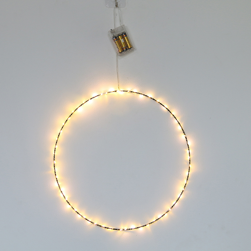 40CM 60 warm white LED lights metal heart shape wire wreath frame with lights for Christmas and home decoration