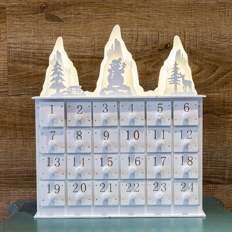 H14inch LED Christmas calendar  wood drawer crafts lights for valentine's gift and home decor