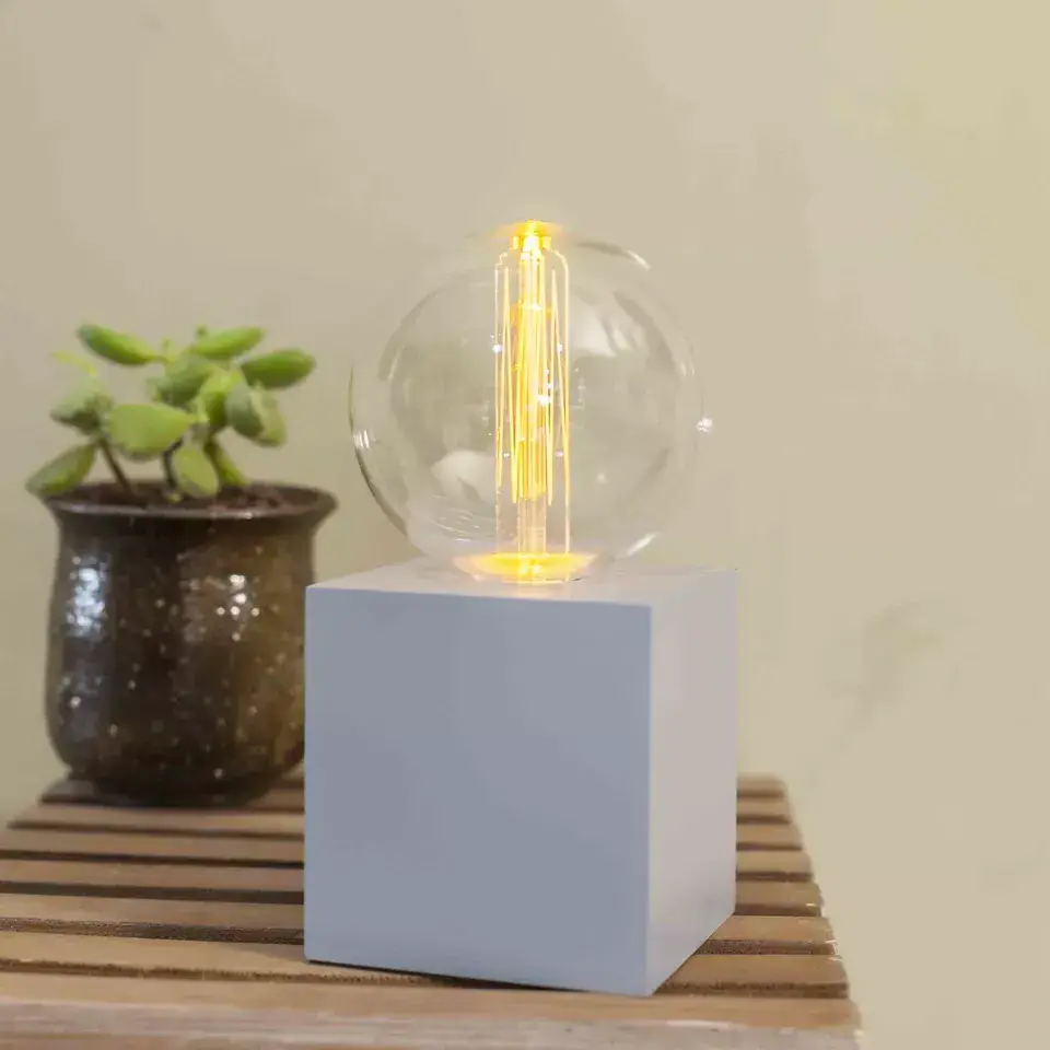 Kanlong 8.2*8.2*15.5CM portable cement base light up table lamp with G80 patent edison bulb for home decor