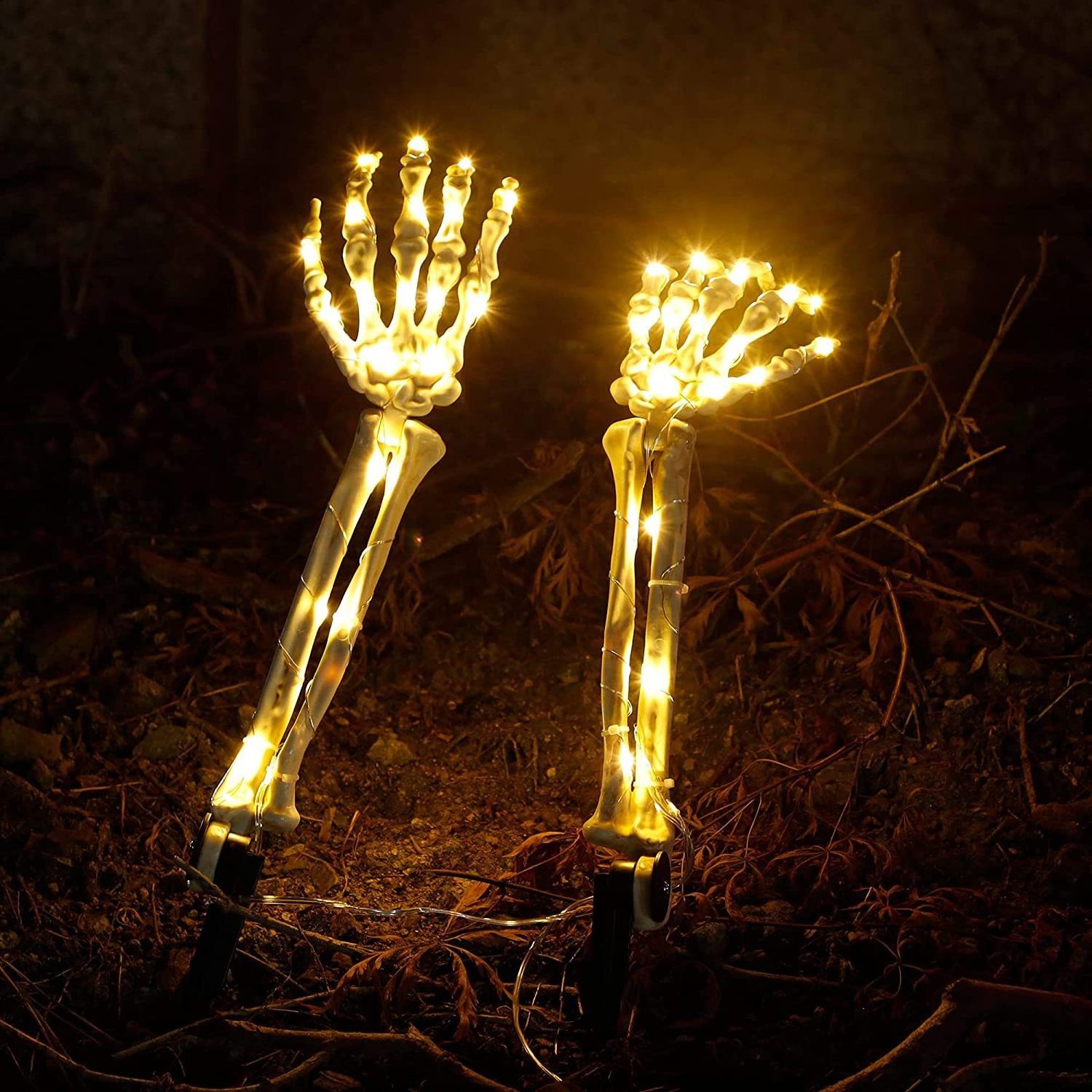 Newish Halloween Decorative Waterproof Luminous Skeleton Hand Led Copper Wire String Light Solar Stake Light