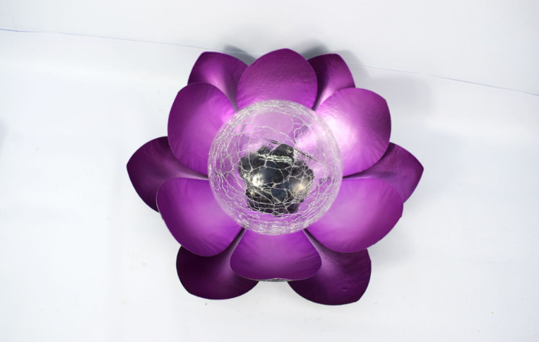 Newish Outdoor Pathway Glass Ball  Metal Lotus Solar Waterproof Garden Decoration Lights