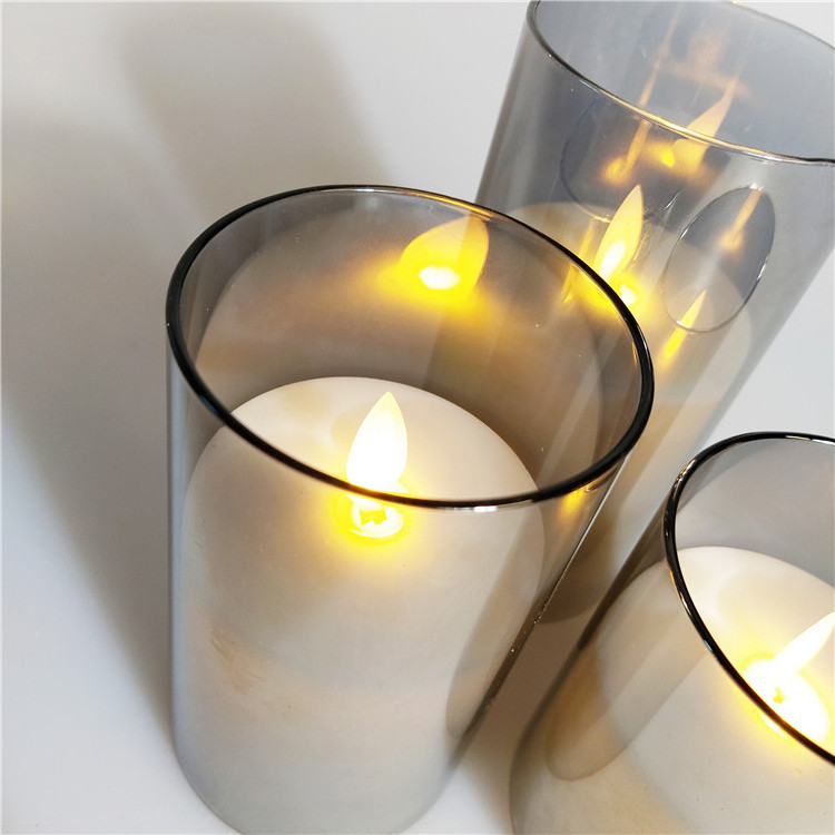 Newish 2022 Flameless Glass cup Battery Operated paraffin LED candle set with timer and remote control