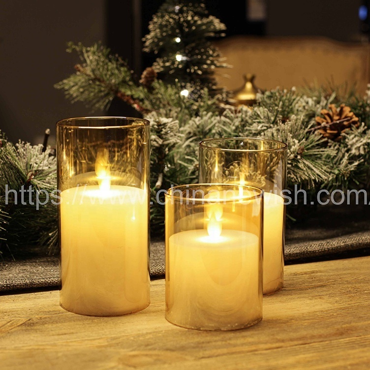 Newish 2022 Flameless Glass cup Battery Operated paraffin LED candle set with timer and remote control