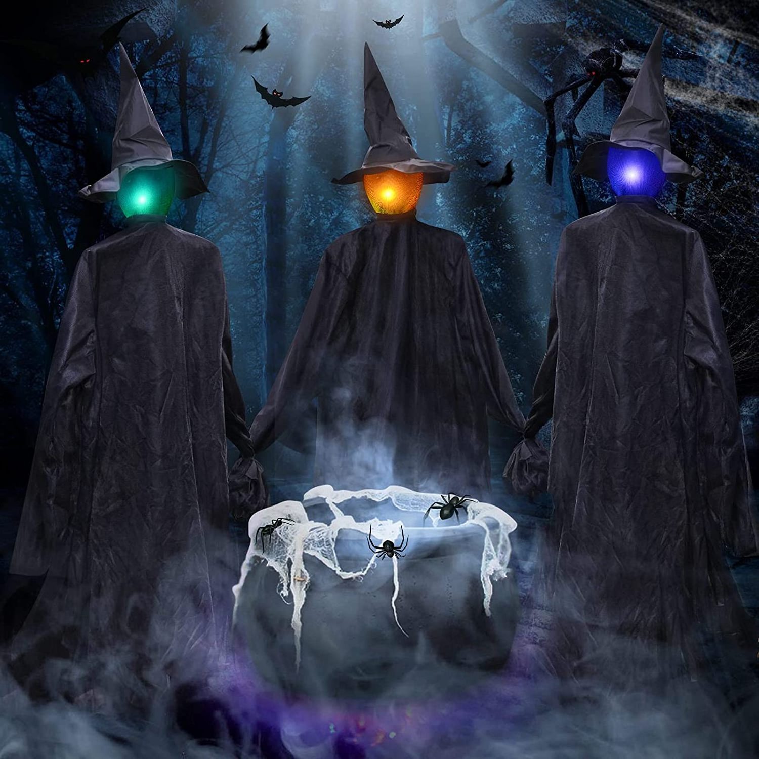 Halloween Decorations Outdoor 3 Pack Light up Witches with Stakes for Yard Creepy Witch Halloween lights