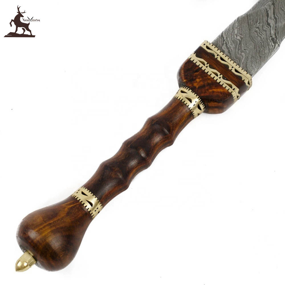 Wholesale Damascus steel sword rose wood & brass handle with leather sheath best for gift