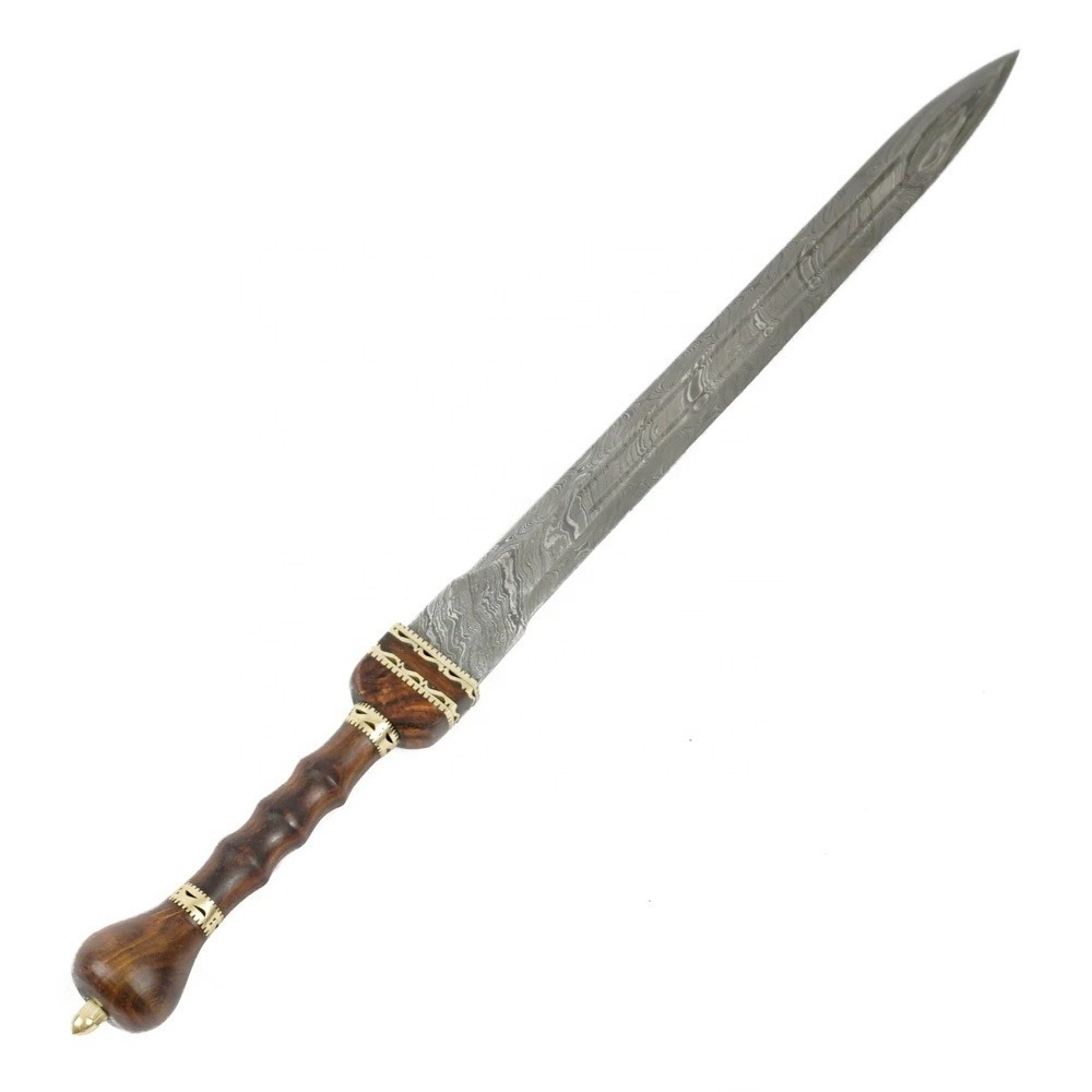 Wholesale Damascus steel sword rose wood & brass handle with leather sheath best for gift