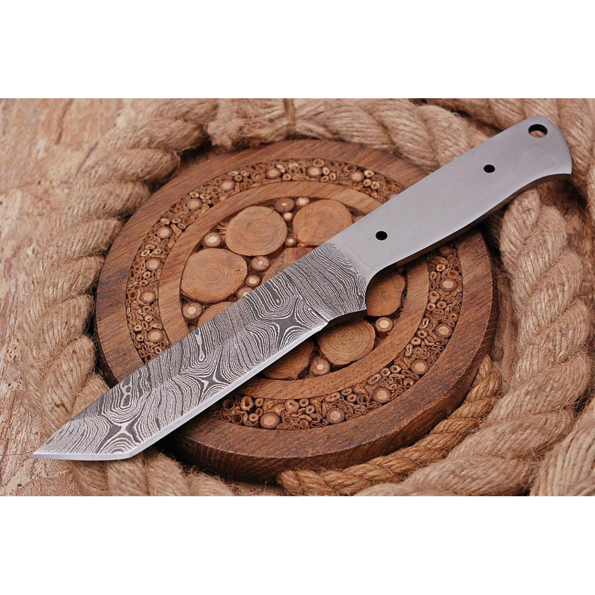 Wholesale Damascus tanto knife custom handmade  blank blades with leather sheath