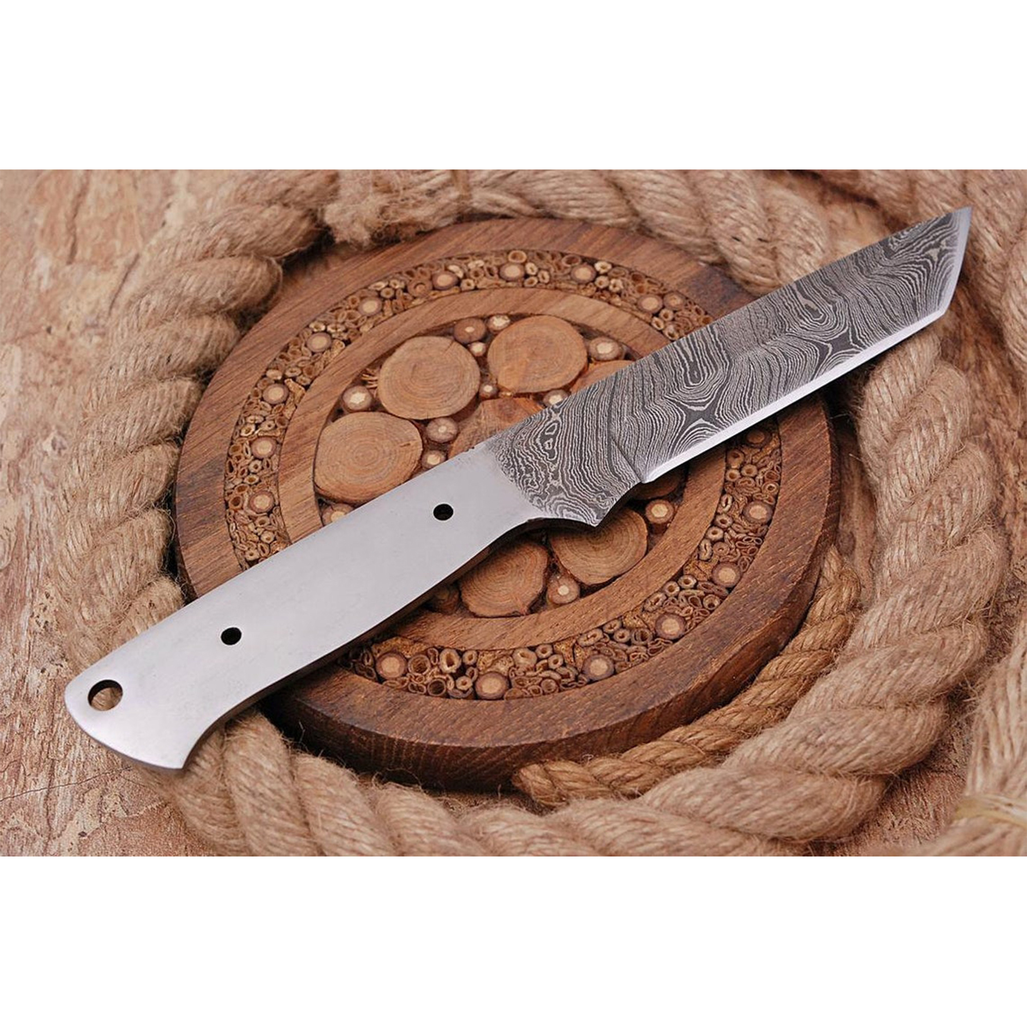 Wholesale Damascus tanto knife custom handmade  blank blades with leather sheath