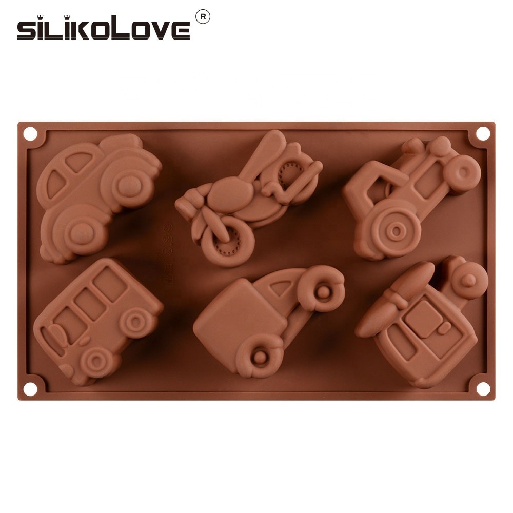 6 Cavity Cartoon Car Shape Silicone Chocolate mould Cookie Ice Jelly Baking Mould Sugar Craft Fondant Cake Decorating Tools