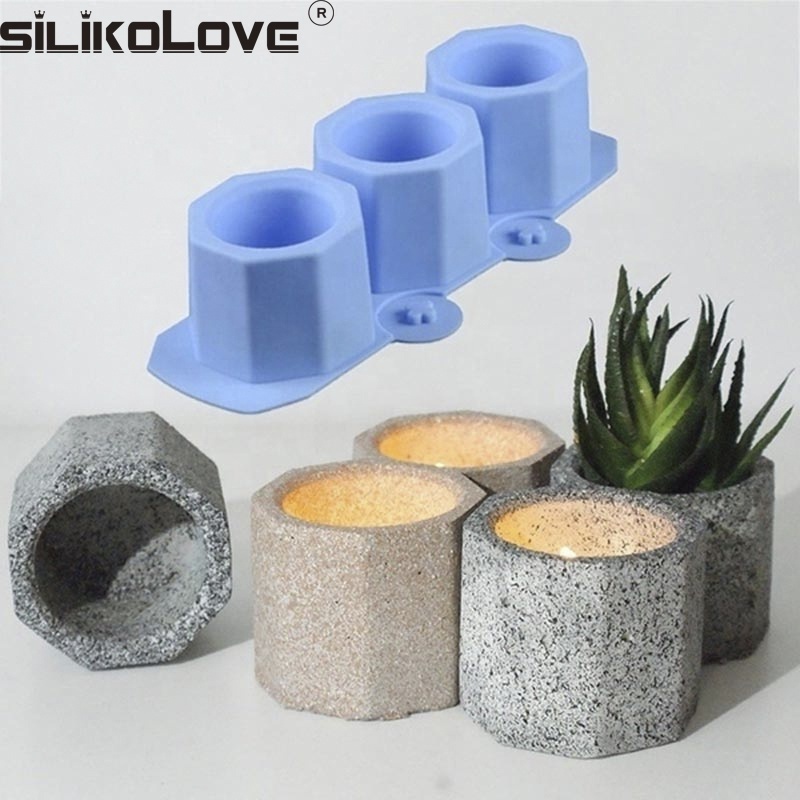 3 Holes Round Geometric Polygonal Concrete Flower Pot Vase Mold Cactus Cement Molds Silicone DIY Aromatherapy Candle Decoration