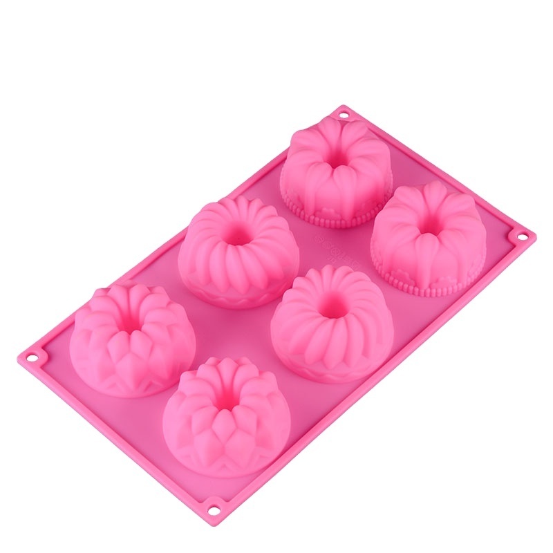 Factory Selling 6-Cavity 3D Flower Shape Fancy Silicone Mold Resin Cake Tray for Muffin Cupcake Brownie Cornbread