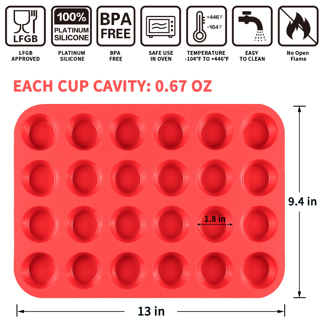 Custom 24 Mini Silicone Muffin Cupcake Pan Non-Stick Silicone Baking Molds For Cupcake Reusable Cups Muffin Liners Homemade