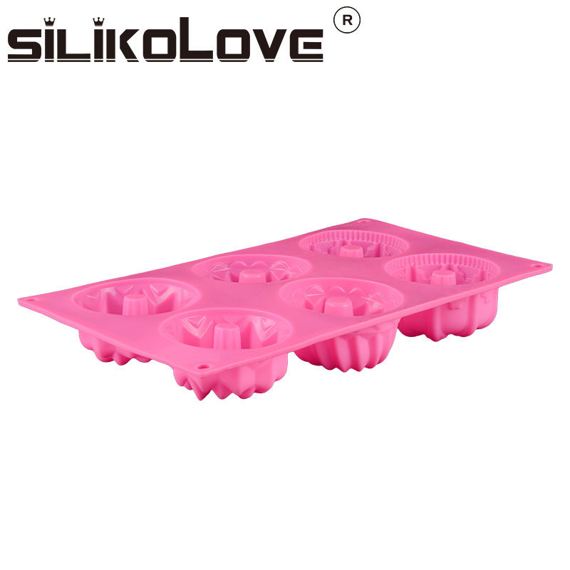 Factory Selling 6-Cavity 3D Flower Shape Fancy Silicone Mold Resin Cake Tray for Muffin Cupcake Brownie Cornbread