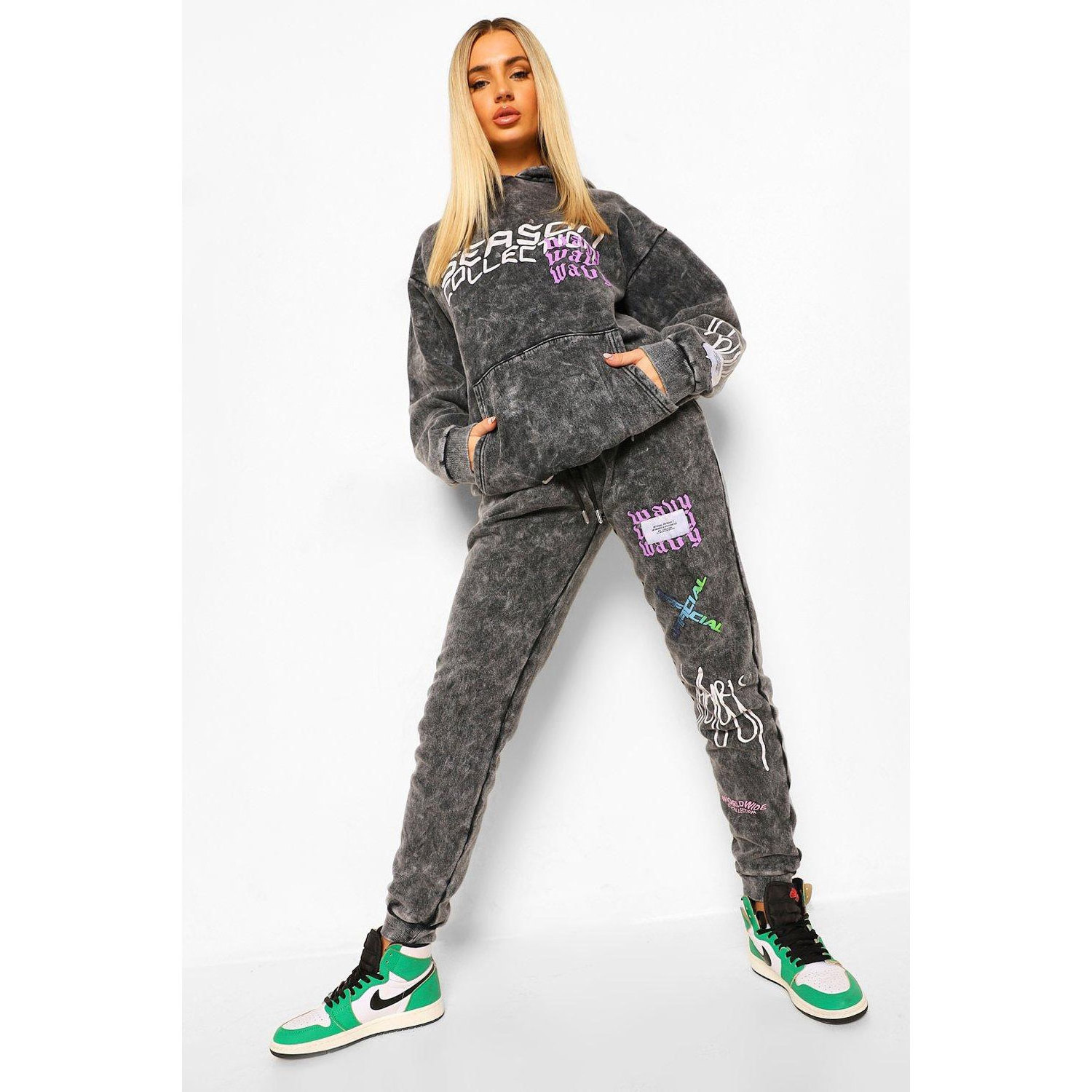 High Quality Heavy weight Acid Wash Tracksuit Vintage Hoodie and Sweatpants Set Custom Design Unisex Acid Washed Sweat Suit