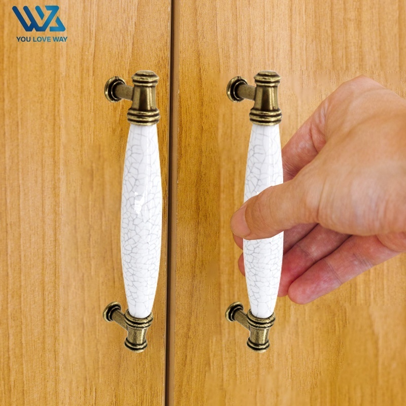 ULW Zinc Alloy Knobs Kitchen Marble Cabinet Handle Modern Silver White Marble Cabinet Handle