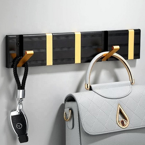 Modern Wall Floating Coat track Hook Wall Mounted Folding Rack hidden Brass Hook wall hook