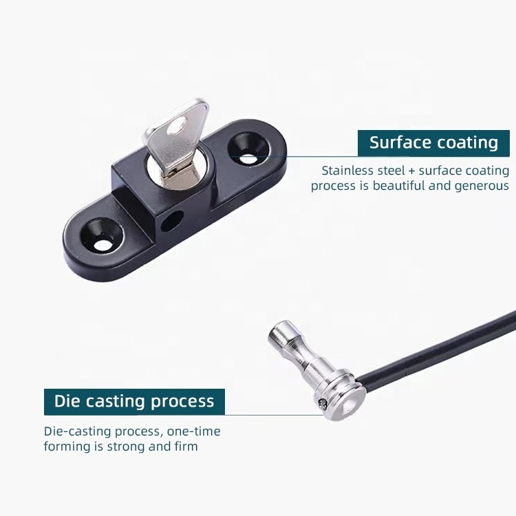 Black Refrigerator Cable Door Lock With Keys Freezer Lock Child Safety Lock For Sliding Window