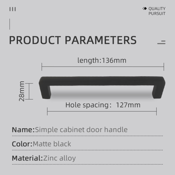 Matte Black Wardrobe metal Drawer Door Square Modern cabinet handle Furniture Pull handle cabinet handles