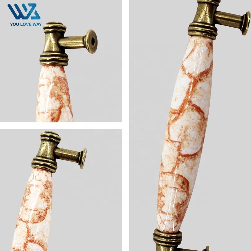 ULW Zinc Alloy Knobs Kitchen Marble Cabinet Handle Modern Silver White Marble Cabinet Handle