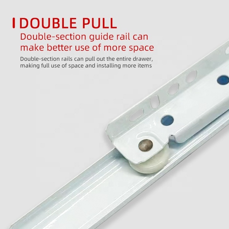 FGV type power coated soft Self closing undermount drawer slide rail with white nylon wheel drawer slide