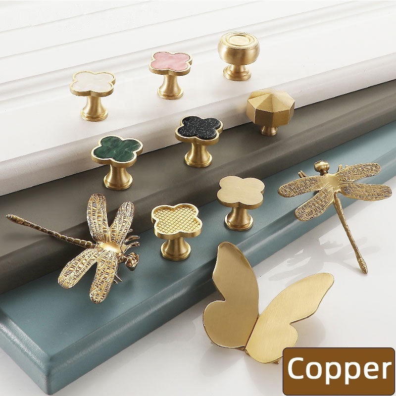 ULW Fashion Golden Butterfly Cabinet Handles Pure Copper Cabinet Door Handle Animal Furniture Handles Knobs