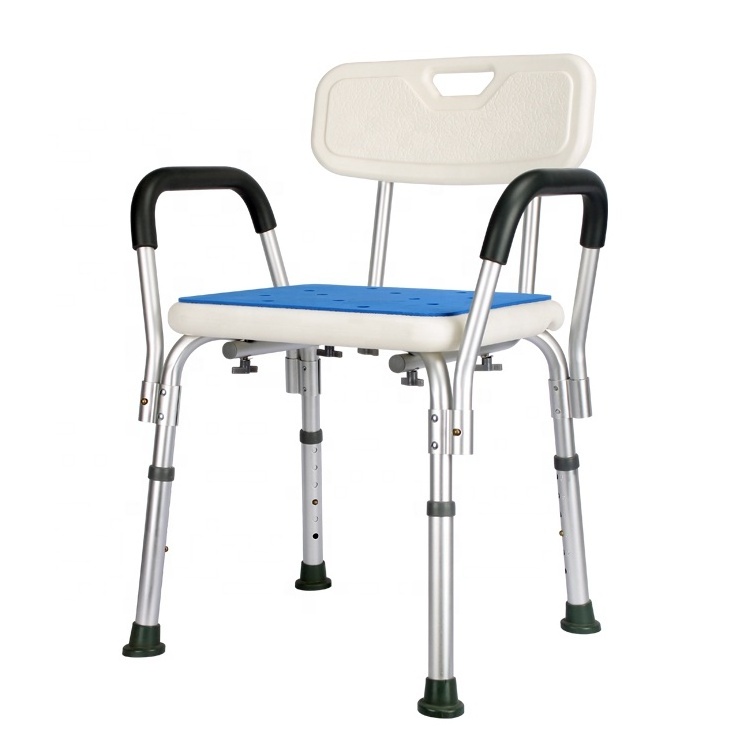 high quality portable adjustable medical bathroom seat with Armrests and Back for the elderly disabled shower safety chair