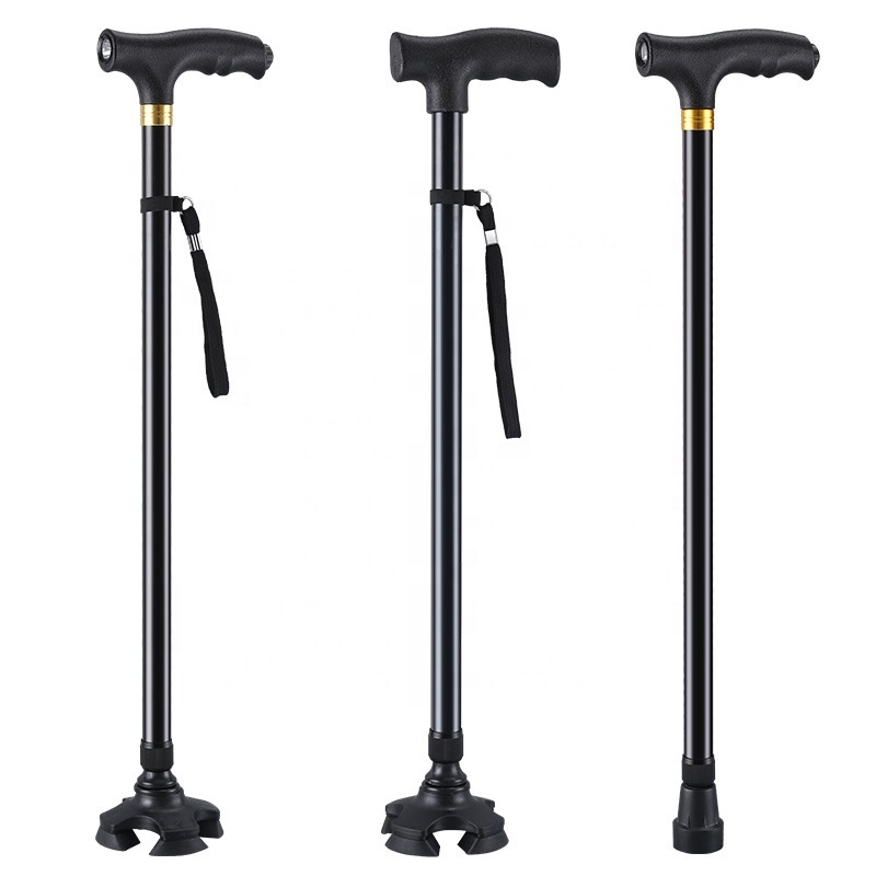 Disabled Aluminum Crutches Foldable Cane Four-legged Hand Walking Stick For Old Adult