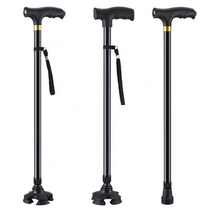 Disabled Aluminum Crutches Foldable Cane Four-legged Hand Walking Stick For Old Adult