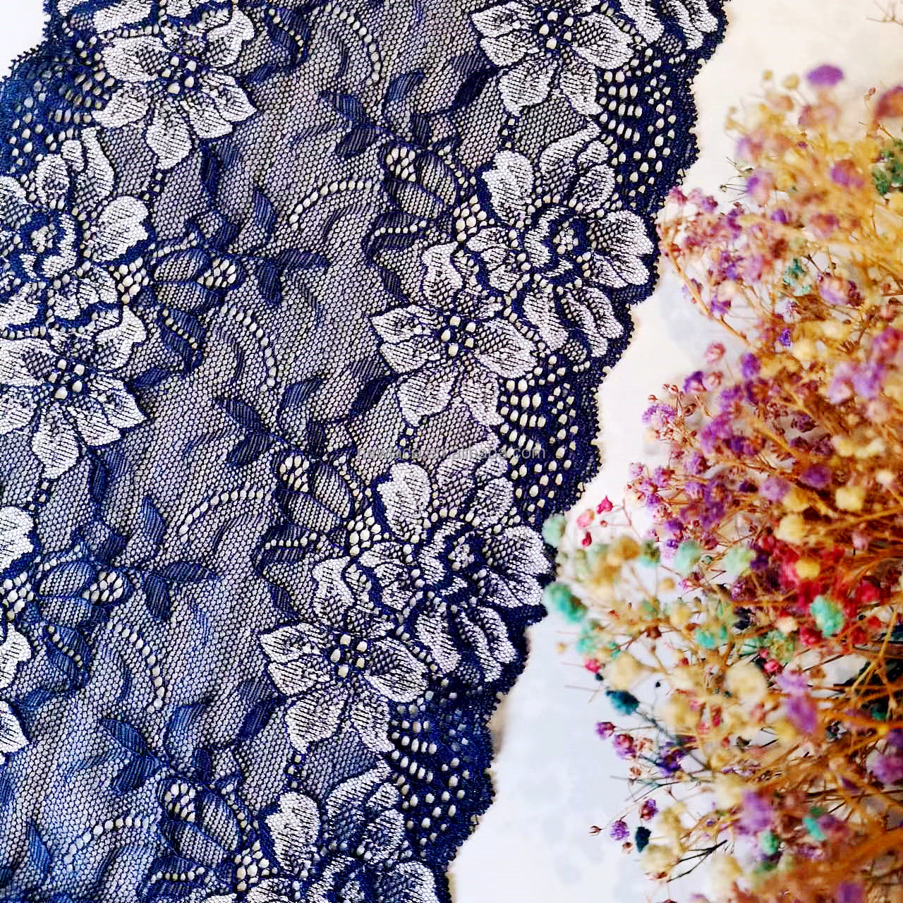 055673 New Design Lingerie Stretch Tulle Elastic Flower Lace Trim for Dress Unique 15 Knitted French Lace Fabric Fast Delivery