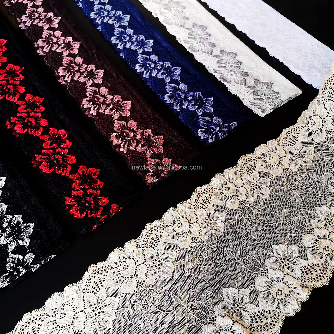 055673 New Design Lingerie Stretch Tulle Elastic Flower Lace Trim for Dress Unique 15 Knitted French Lace Fabric Fast Delivery