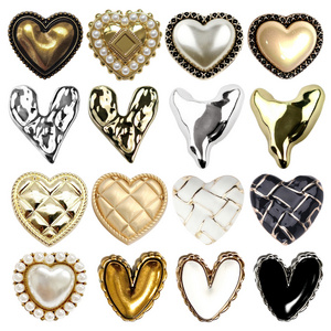 LS465 Fashion Heart Shaped Pearl High Foot Button Alloy Button For Coat Decorative Button