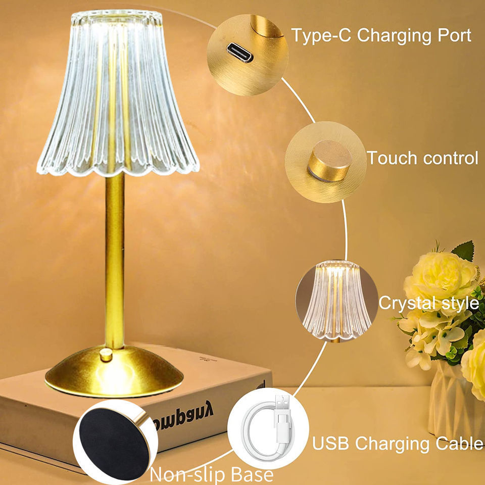 Touch Table Lamp Rechargeable Wireless Desk Lamp Portable Bedroom Night Light LED Decor Lights for Coffee Hotel Restaurant