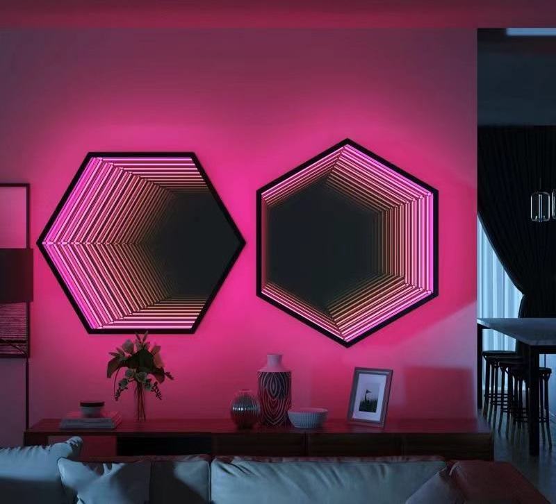 Smart Nordic Atmosphere Multilayer 3D LED RGB Hexagon infinity  Mirror Light