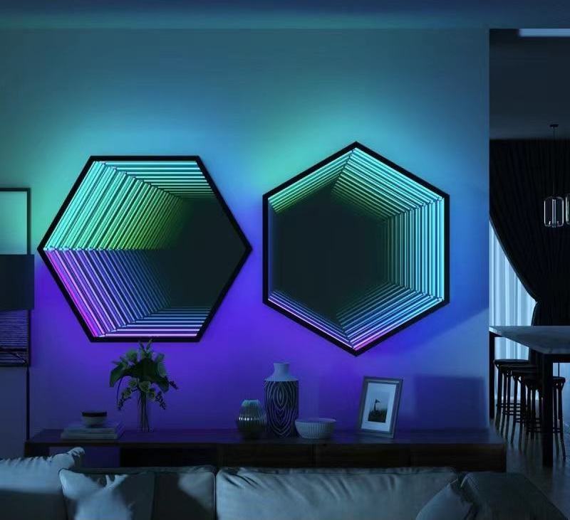 Smart Nordic Atmosphere Multilayer 3D LED RGB Hexagon infinity  Mirror Light