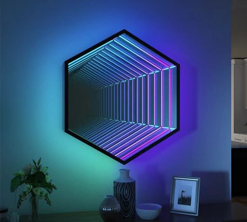 Smart Nordic Atmosphere Multilayer 3D LED RGB Hexagon infinity  Mirror Light