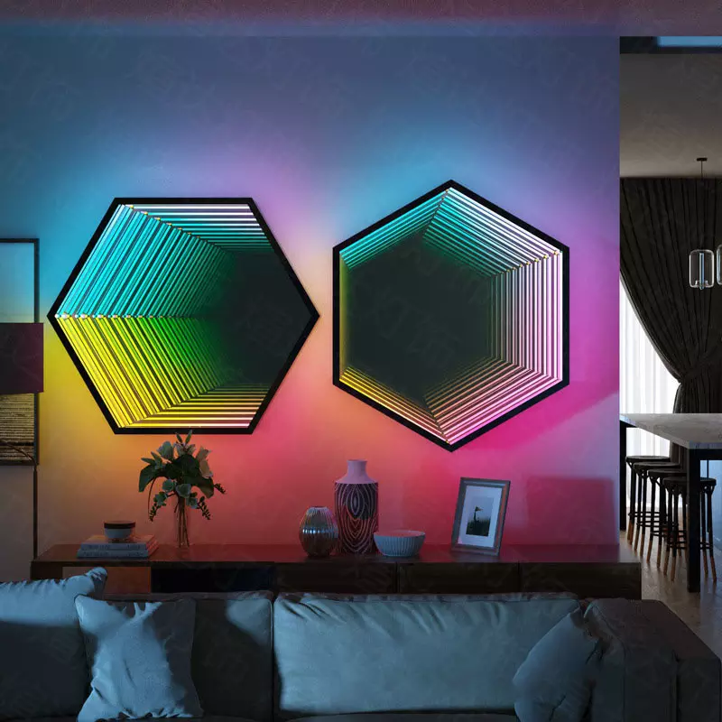 Smart Nordic Atmosphere Multilayer 3D LED RGB Hexagon infinity  Mirror Light