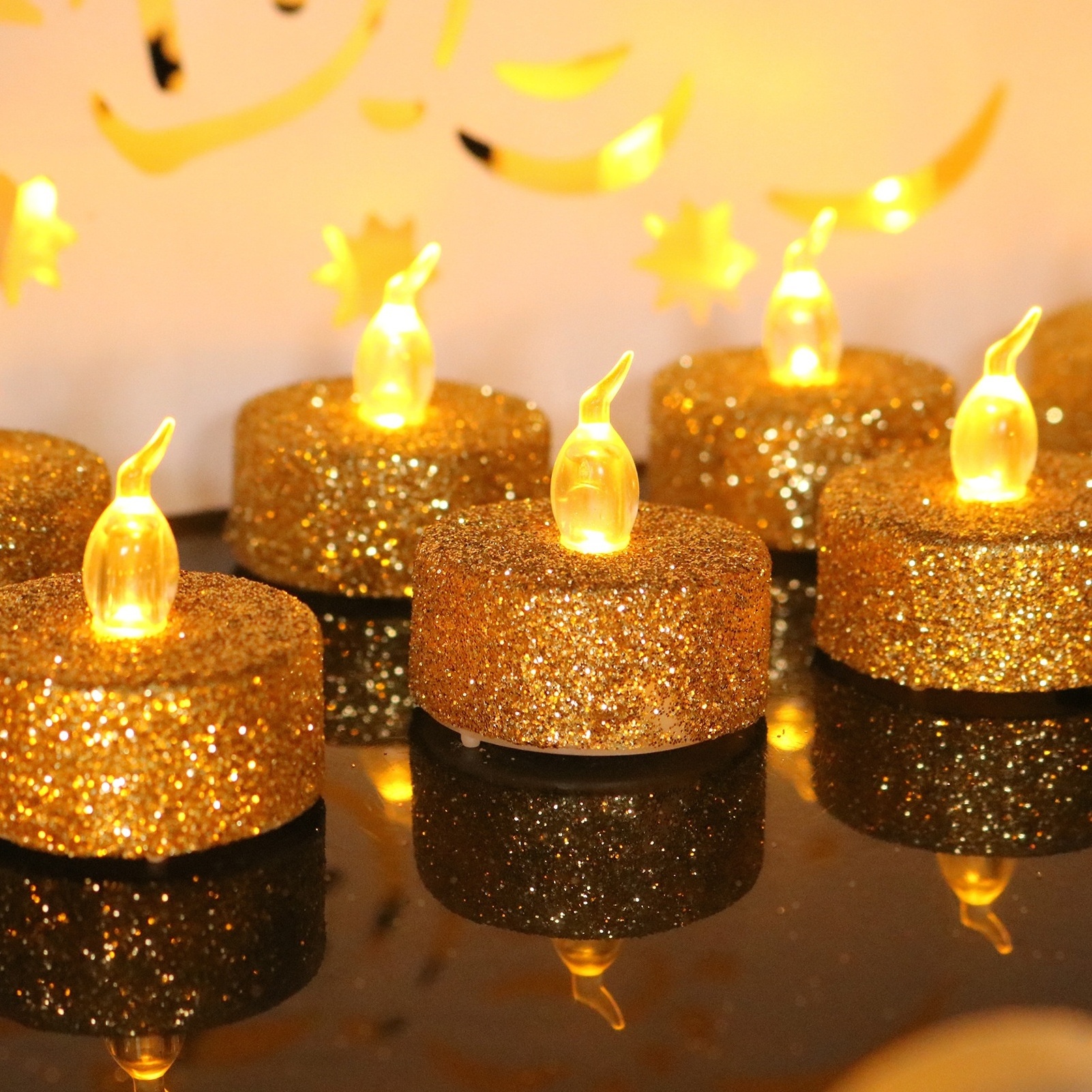 Popular Wholesale Battery Operated Flameless Glitter Led Tea Light Candles For Wedding Party Home Decoration