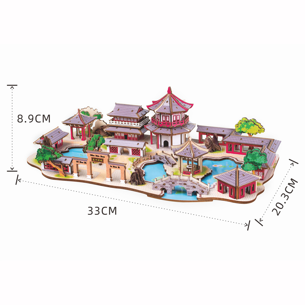 Hand-assembled Chinese building Suzhou traditional garden Mechanical 3D Car Wooden Toys 3D Puzzle