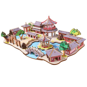 Hand-assembled Chinese building Suzhou traditional garden Mechanical 3D Car Wooden Toys 3D Puzzle