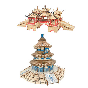 AF Other Educational Toys Promotional Chinese Architecture BingJing Wooden Puzzles  DIY Jigsaw Kids