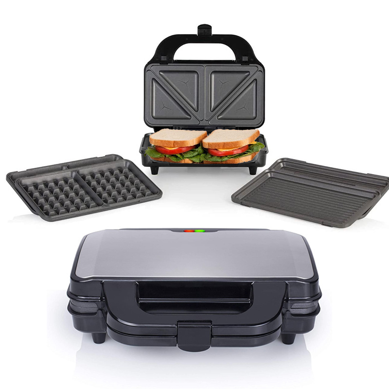 3 in 1  Stainless Steel Detachable Grill Sandwich Maker 2 slice Breakfast Toaster Waffle Maker Machine