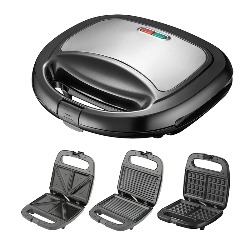 3 in 1  Stainless Steel Detachable Grill Sandwich Maker 2 slice Breakfast Toaster Waffle Maker Machine