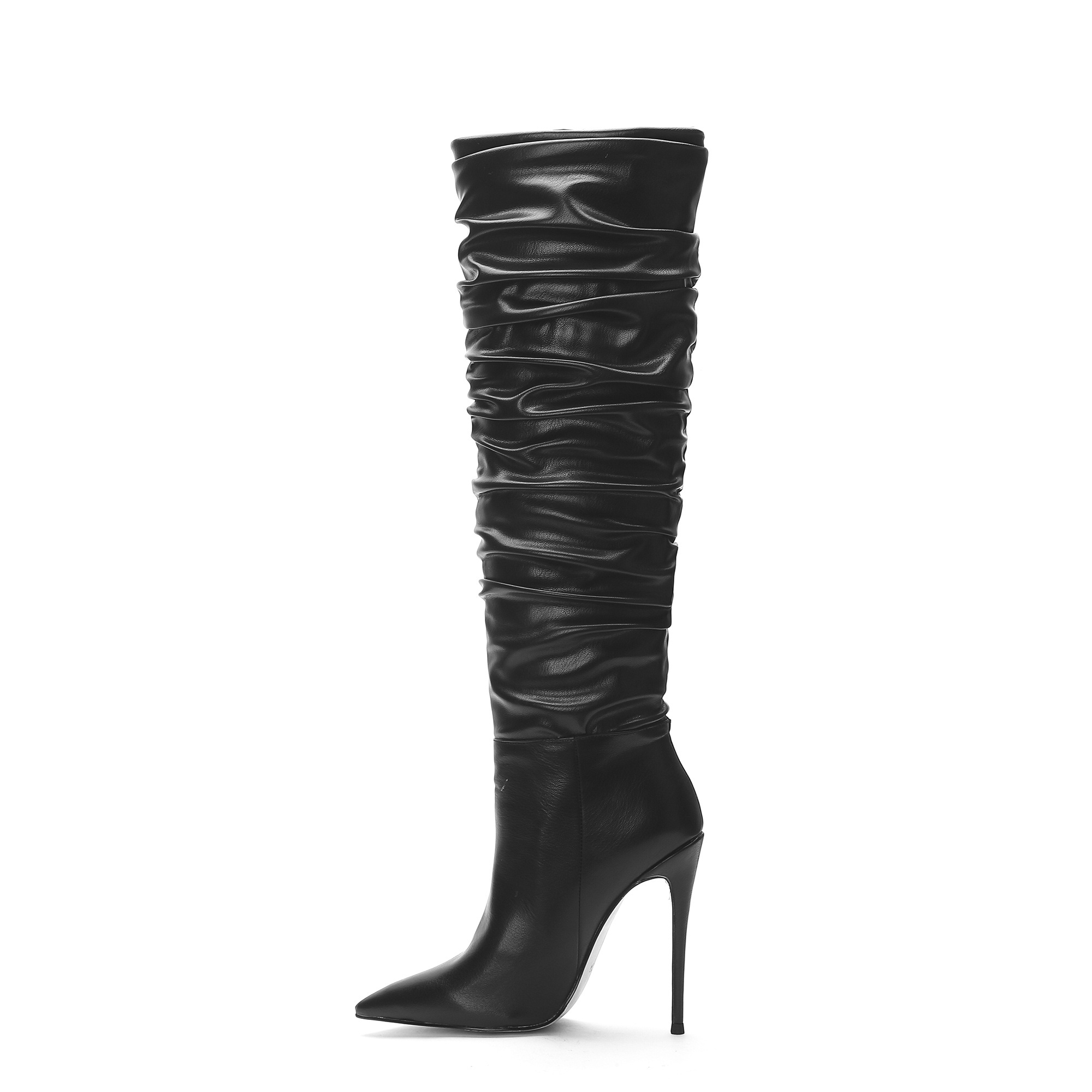 Fashion Sexy Ladies 12cm High Heels Slouch Long Boots Soft Ruched Knee High Women Boots