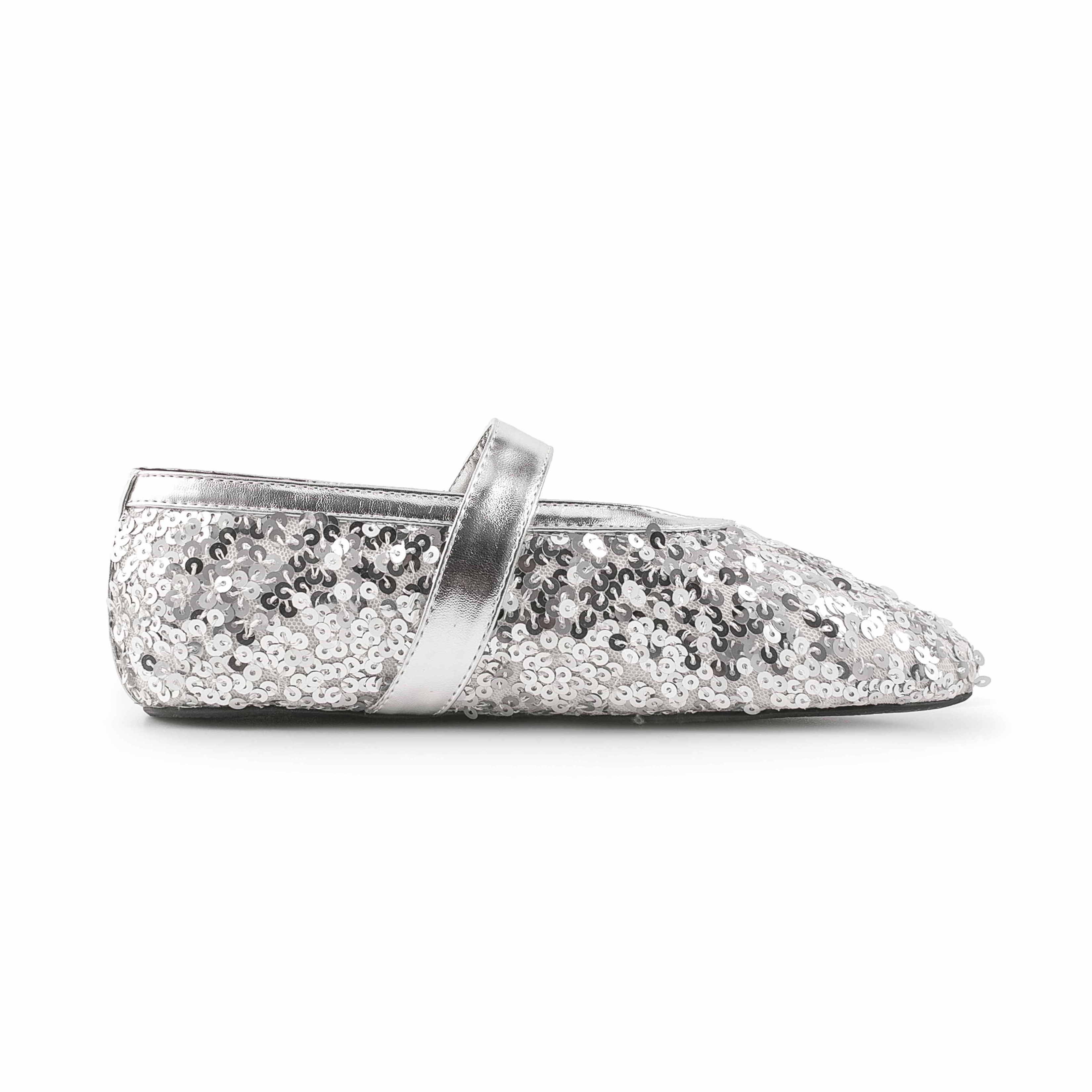 Showy Silver Sequin Buckle Strap Girls Doll Shoes Round Toe Soft Big Size 2024 Women Flat Mary Jane Shoes For Spring Summer