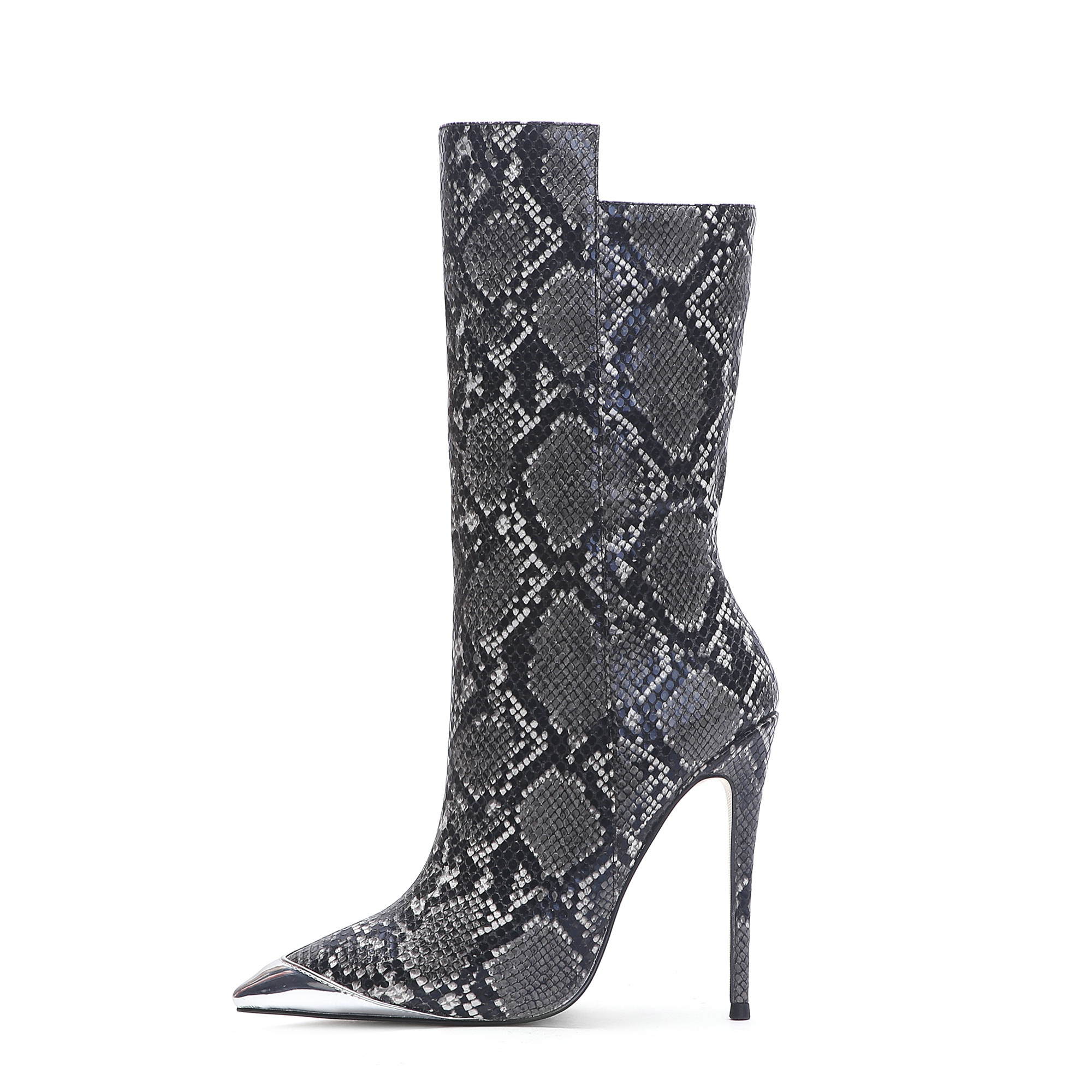 Sexy Ladies High Heels Wide Calf Boots Pointed Toe Colorful Snake Skin Women Boots For Winter