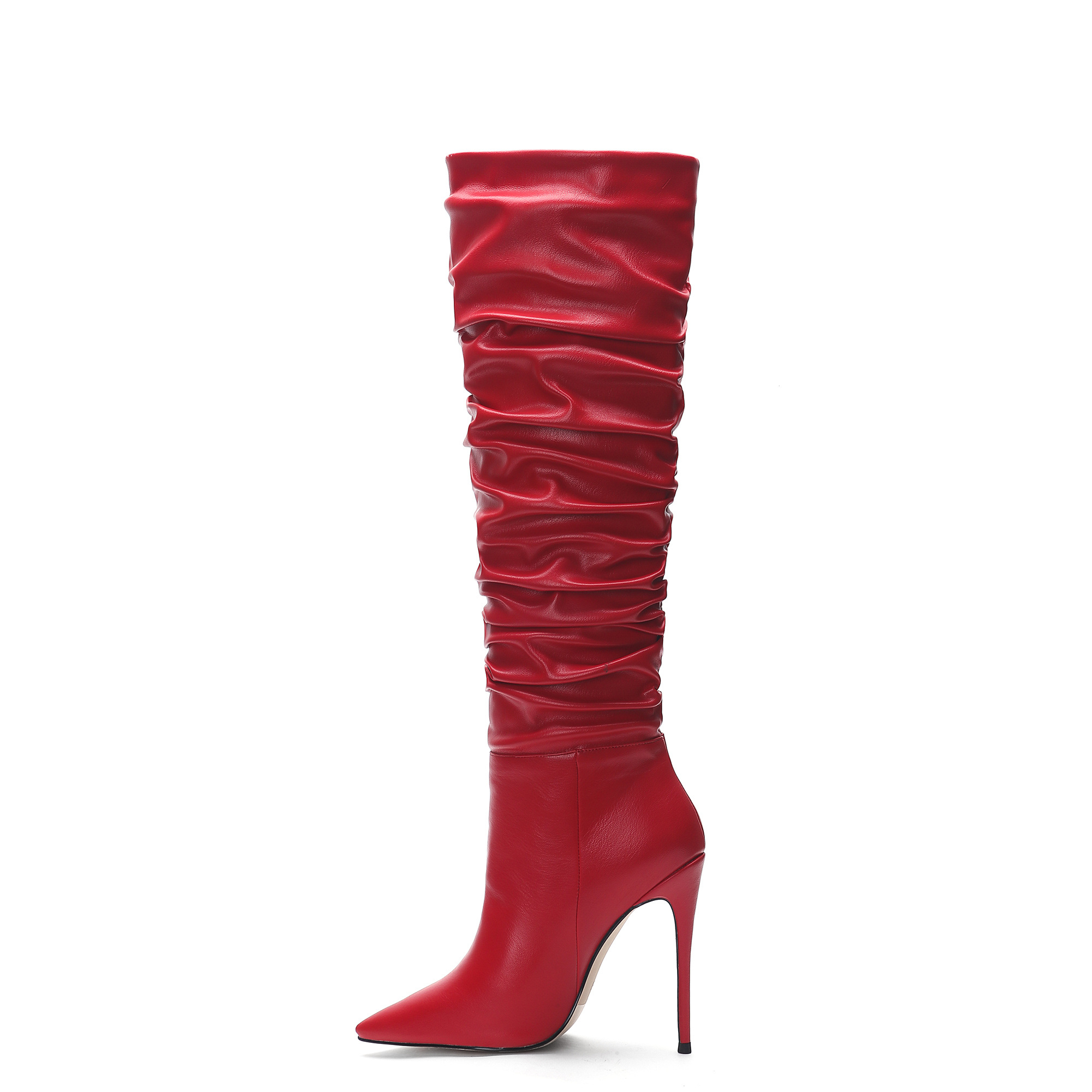 Fashion Sexy Ladies 12cm High Heels Slouch Long Boots Soft Ruched Knee High Women Boots